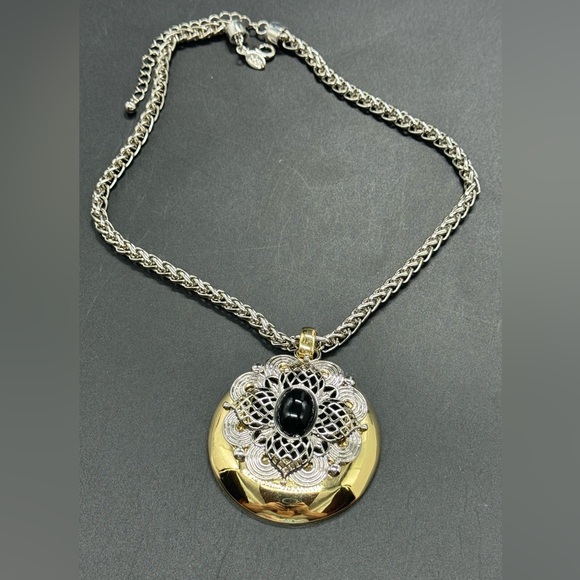 Vintage Joan Rivers Classic Collection Silver and Gold Tone Pendant Statement - Picture 9 of 13